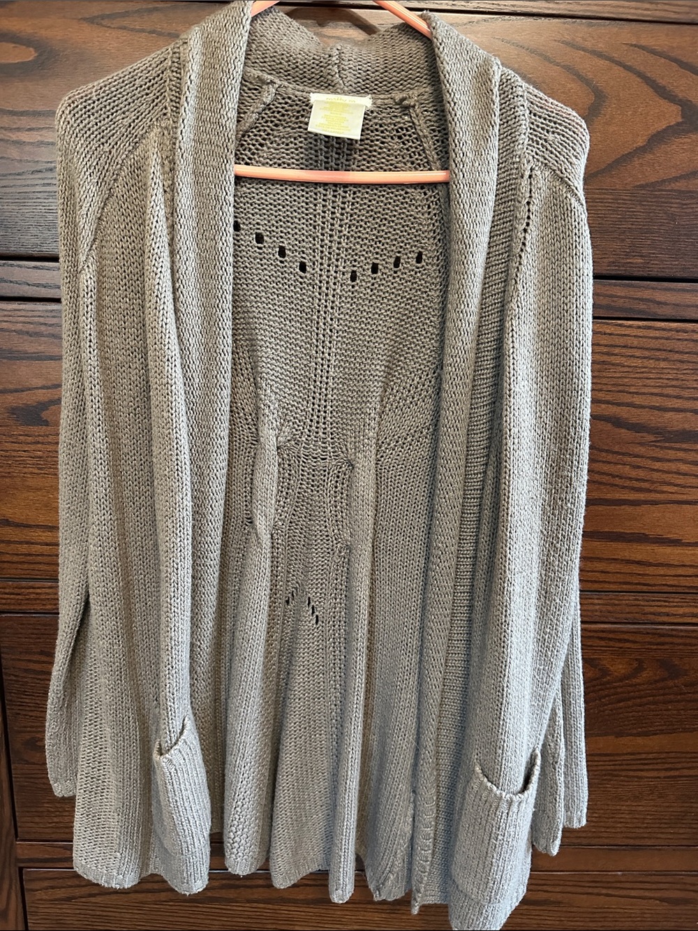 Matty M Taupe Open-Front Knit Cardigan with Pockets